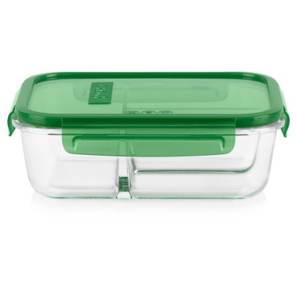 Pyrex Pyrex® MealBox™ 5.5-cup Divided Glass Food Storage Container with Green Lid